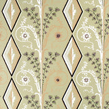 BRUNSCHWIG & FILS - GALLIER DIAMOND- BROWN AND GREEN ON BEIGE - Wallcovering by the Roll
