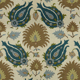 BRUNSCHWIG & FILS - KASHMIRI LINEN PRINT- TEAL BLUE/TAUPE - Fabric by the Yard