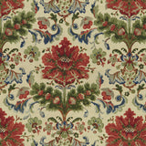 BRUNSCHWIG & FILS - WINDSOR DAMASK COTTON & LINEN PRINT- RED ON ECRU - Fabric by the Yard