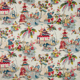 BRUNSCHWIG & FILS - XIAN LINEN & COTTON PRINT- PRUSSIAN/RED - Fabric by the Yard