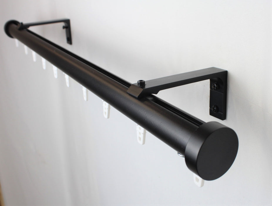 1 Inch Traversing Channel Track Round Drapery Rod Set- Includes Curtain Rod, Channel Brackets, Glides, End Caps