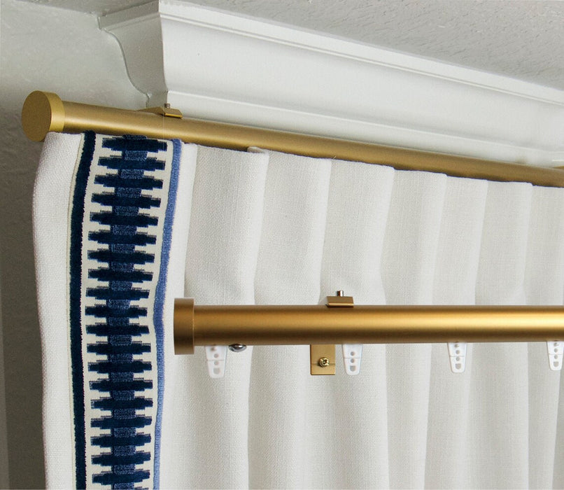 1 Inch Traversing Channel Track Round Drapery Rod Set- Includes Curtain Rod, Channel Brackets, Glides, End Caps