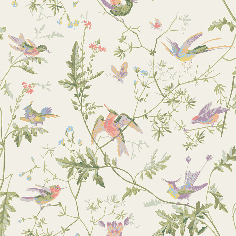 COLE & SON - HUMMINGBIRDS- SOFT MULTI-COLOUR - Wallcovering by the Roll SOFT MULTI-COLOUR