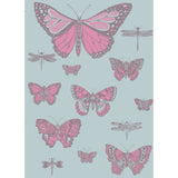 COLE & SON - BUTTERFLIES & DRAGONFLIES- PINK ON BLUE - Wallcovering by the Roll