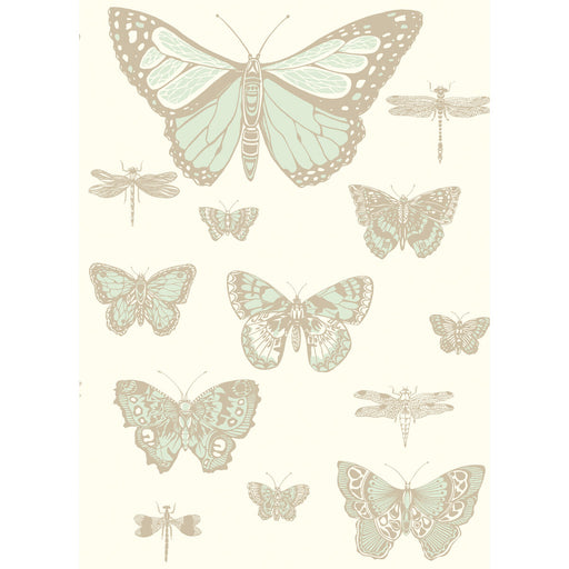 COLE & SON - BUTTERFLIES & DRAGONFLIES- DUCK EGG IVRY - Wallcovering by the Roll DUCK EGG IVRY