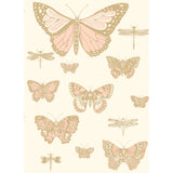 COLE & SON - BUTTERFLIES & DRAGONFLIES- PINK ON IVRY - Wallcovering by the Roll