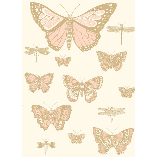COLE & SON - BUTTERFLIES & DRAGONFLIES- PINK ON IVRY - Wallcovering by the Roll PINK ON IVRY