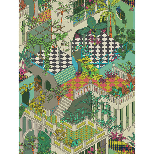 COLE & SON - MIAMI- GREEN AND CORAL - Wallcovering by the Roll GREEN AND CORAL