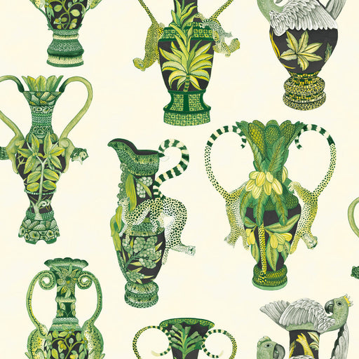 COLE & SON - KHULU VASES- GREEN & WHITE - Wallcovering by the Roll GREEN & WHITE