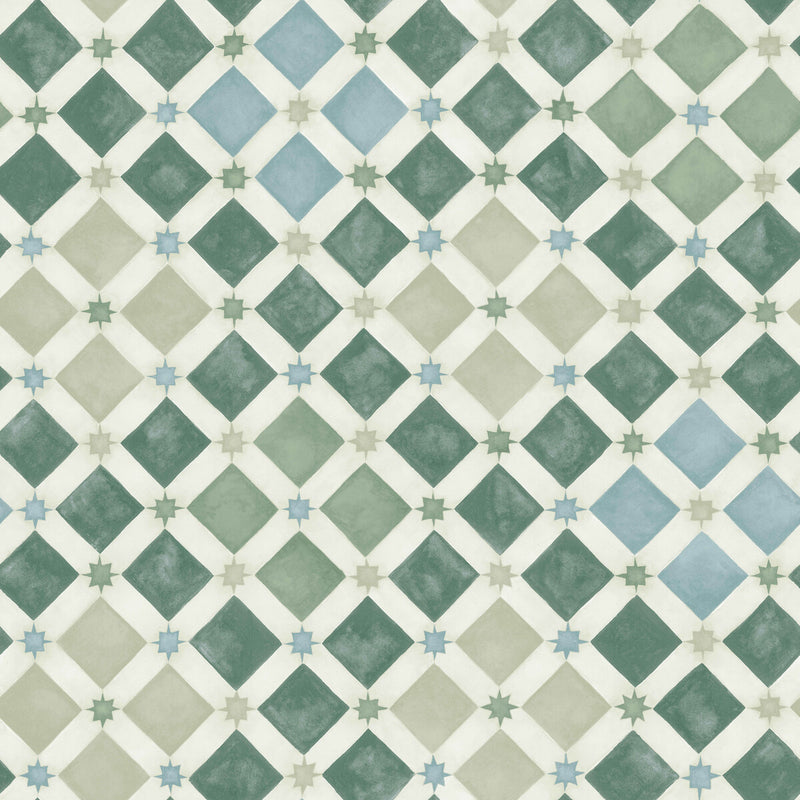 COLE & SON - ZELLIGE- OLIVE & PRINT ROOM BLUE - Wallcovering by the Roll OLIVE & PRINT ROOM BLUE