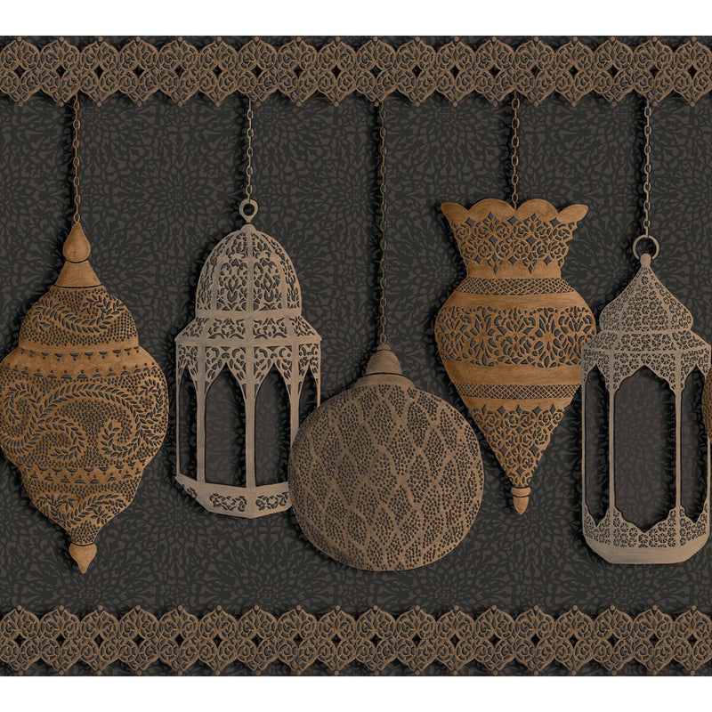 COLE & SON - FEZ- SILVER & BRONZE ON CHARCOAL - Wallcovering by the Roll SILVER & BRONZE ON CHARCOAL