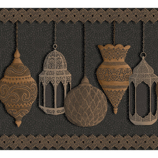 COLE & SON - FEZ- SILVER & BRONZE ON CHARCOAL - Wallcovering by the Roll SILVER & BRONZE ON CHARCOAL