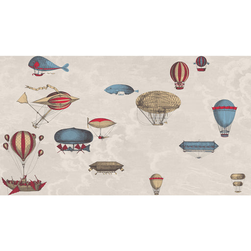 COLE & SON - MACCHINE VOLANTI- STONE/ROUGE/BLUE - Wallcovering by the EACH STONE/ROUGE/BLUE
