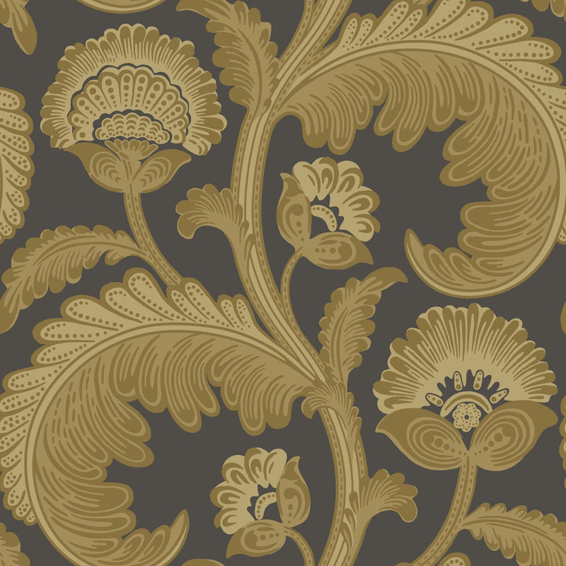 COLE & SON - FANFARE FLOCK- OCHRE/CHAR - Wallcovering by the Roll OCHRE/CHAR