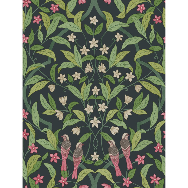 COLE & SON - JASMINE & SERIN SYMPHONY- ROSE/GRN/VIRIDIAN - Wallcovering by the Roll ROSE/GRN/VIRIDIAN