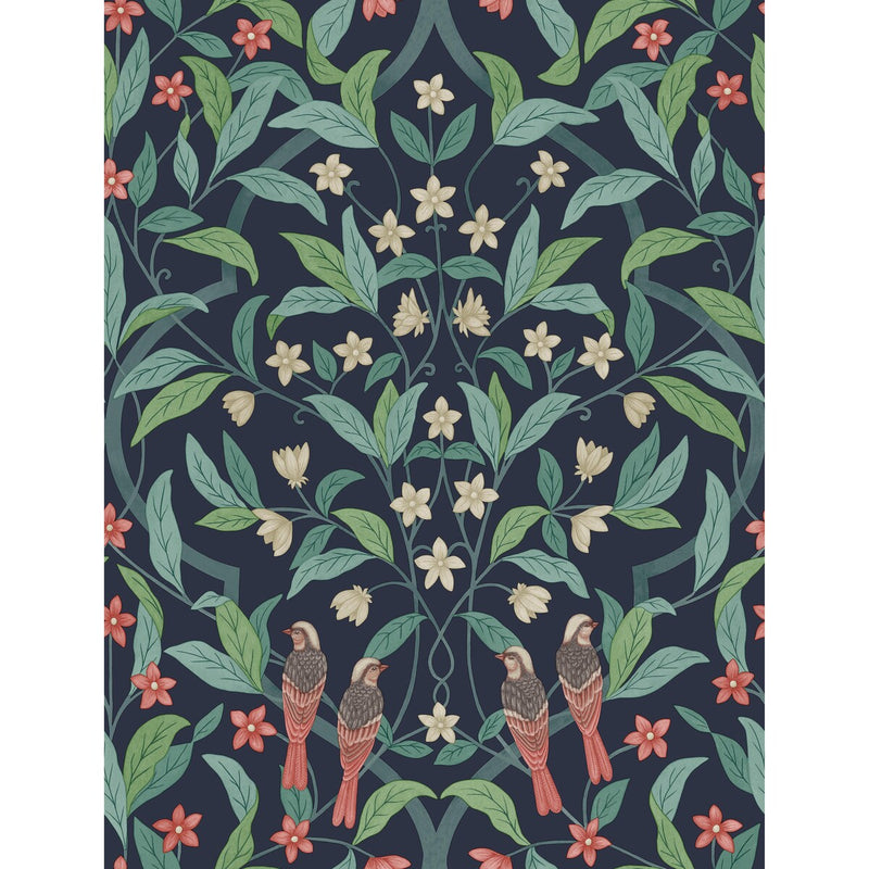 COLE & SON - JASMINE & SERIN SYMPHONY- CORAL/PETROL/INK - Wallcovering by the Roll CORAL/PETROL/INK