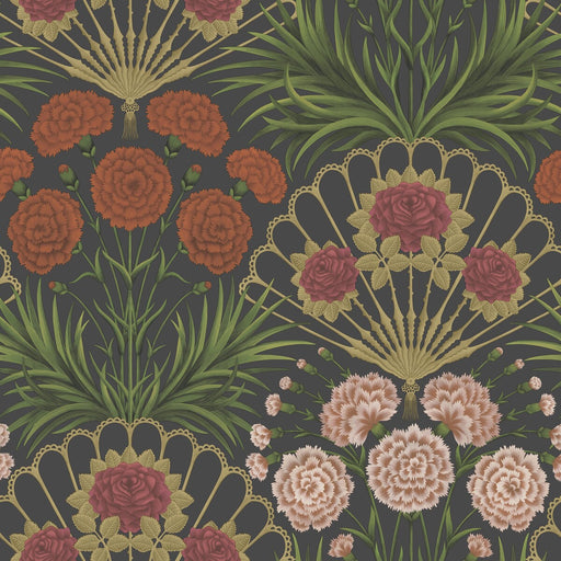 COLE & SON - FLAMENCO FAN- CERISE/DK TANGERINE/GOLD/BLK - Wallcovering by the Roll CERISE/DK TANGERINE/GOLD/BLK