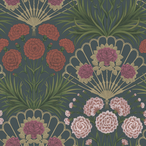 COLE & SON - FLAMENCO FAN- MAGENTA/RED/METALLIC GLVR/INK - Wallcovering by the Roll MAGENTA/RED/METALLIC GLVR/INK