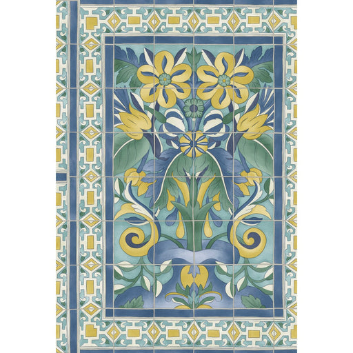COLE & SON - TRIANA- CANARY YELLOW & CHINA BLUE ON TEAL - Wallcovering by the Roll CANARY YELLOW & CHINA BLUE ON TEAL