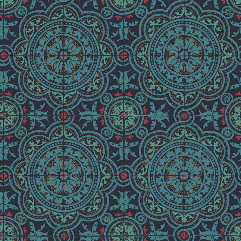 COLE & SON - PICCADILLY- PETROL/RED/METALLIC GOLD ON INK - Wallcovering by the Roll PETROL/RED/METALLIC GOLD ON INK