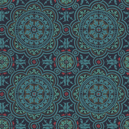 COLE & SON - PICCADILLY- PETROL/RED/METALLIC GOLD ON INK - Wallcovering by the Roll PETROL/RED/METALLIC GOLD ON INK