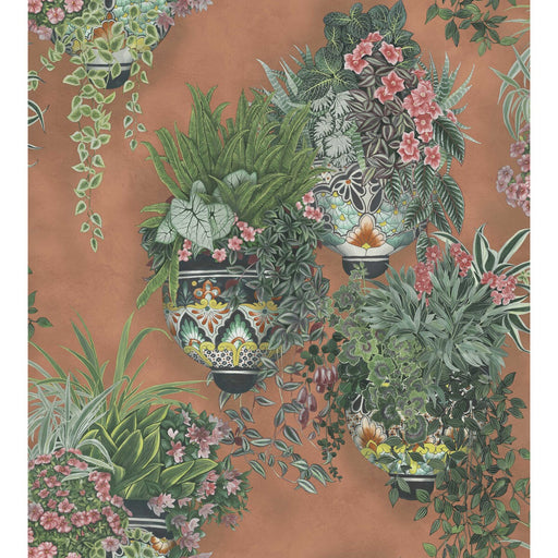 COLE & SON - TALAVERA WP- ROSE & SPRING GREEN ON TERRACOTTA - Wallcovering by the Roll ROSE & SPRING GREEN ON TERRACOTTA