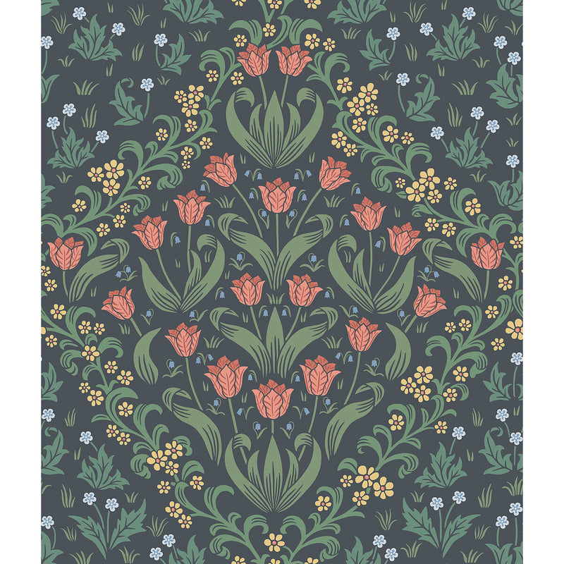 COLE & SON - TUDOR GARDEN- RO&FGRN/CHAR - Wallcovering by the Roll RO&FGRN/CHAR