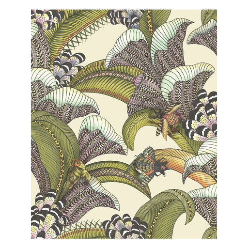 COLE & SON - HOOPOE LEAVES- OLIVE/CHART/FUCHSIA ON CREAM - Wallcovering by the Roll OLIVE/CHART/FUCHSIA ON CREAM