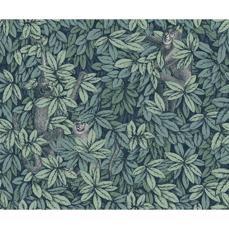 COLE & SON - FOGLIE E SCIMMIE- VIRIDIAN - Wallcovering by the Roll VIRIDIAN