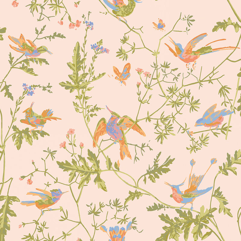COLE & SON - HUMMINGBIRDS- BLUSH/BLUE - Wallcovering by the Roll BLUSH/BLUE