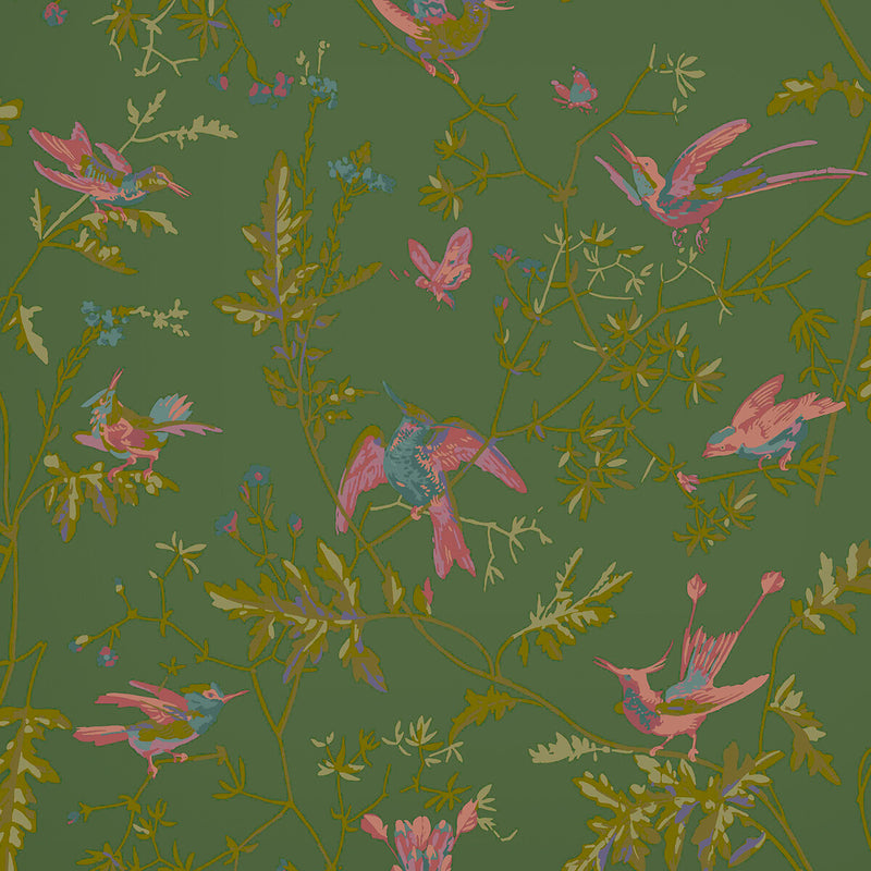 COLE & SON - HUMMINGBIRDS- SAGE/PINK - Wallcovering by the Roll SAGE/PINK