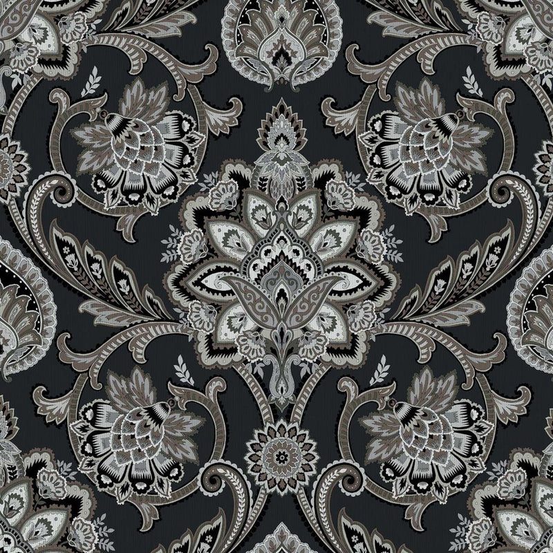 Blickling Garden Damask - Charcoal - RM Coco - Fabric by the Yard