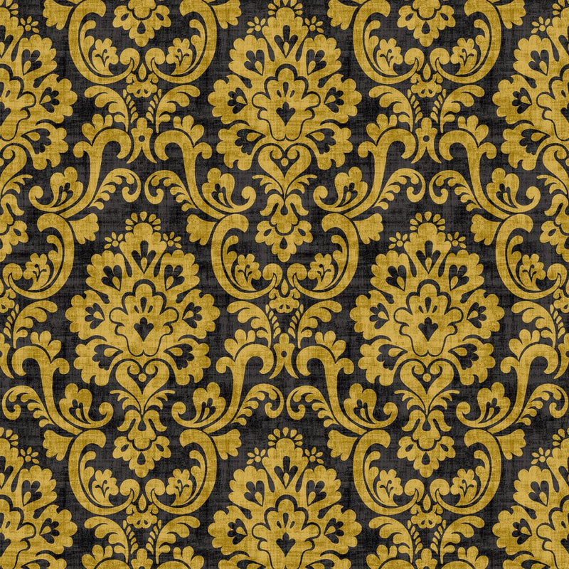 Frescato Damask Reversal - Black Gold - RM Coco - Fabric by the Yard