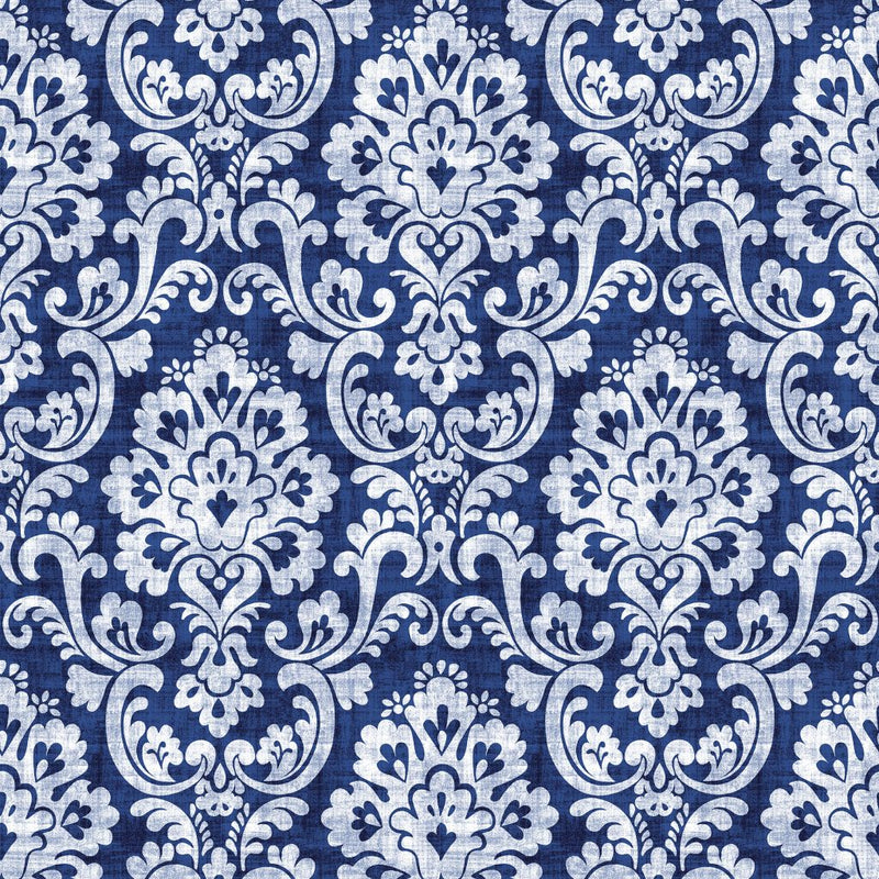 Frescato Damask Reversal - Sapphire - RM Coco - Fabric by the Yard