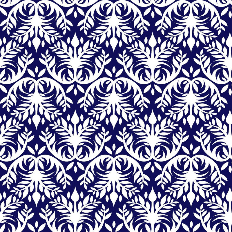 Double Dutch Damask Reversal - Indigo - RM Coco - Fabric by the Yard