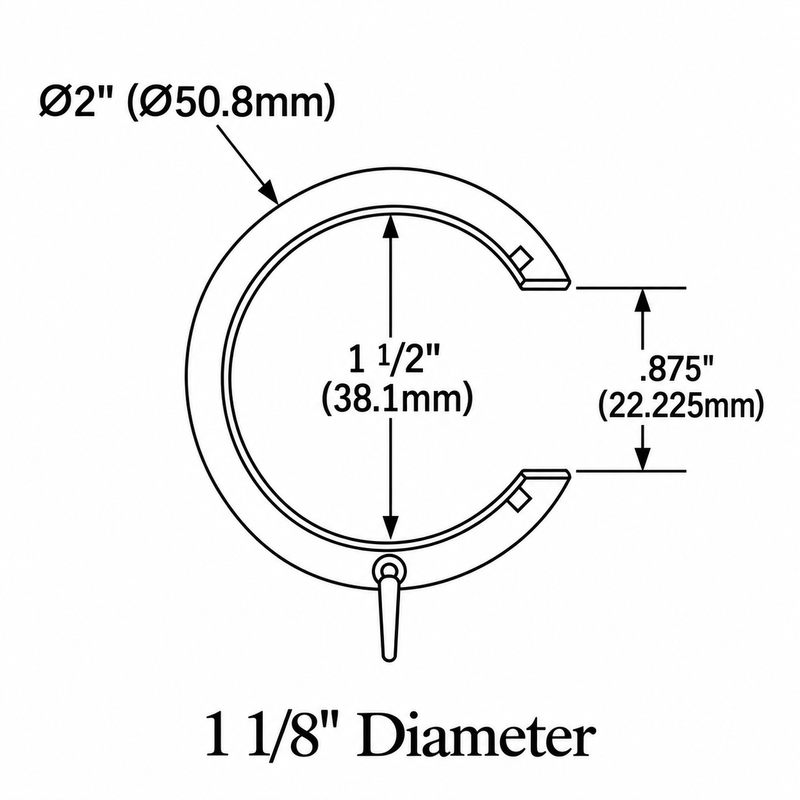 1 1/8" Bypass Drapery Rings with Eyelet and Silver Drapery Pins - Only Compatible with IF&D 1 1/8" Bypass Sets
