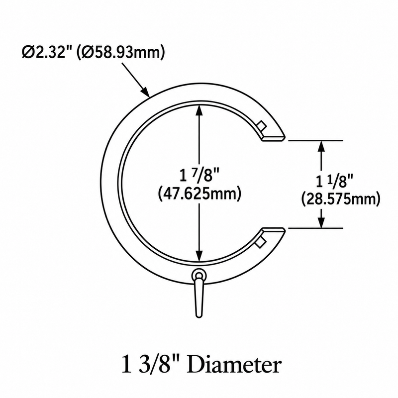 1 3/8" Bypass Drapery Rings with Eyelet and Silver Drapery Pins - Only Compatible with IF&D 1 3/8" Bypass Sets