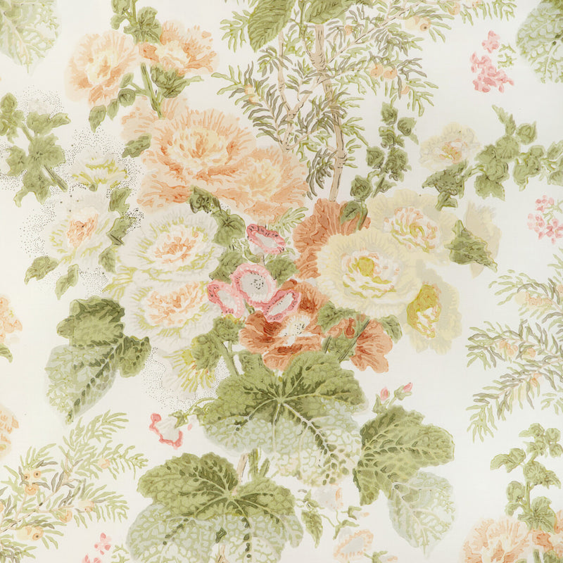 LEE JOFA - HOLLYHOCK HDB- APRICOT/MOSS - Fabric by the Yard APRICOT/MOSS