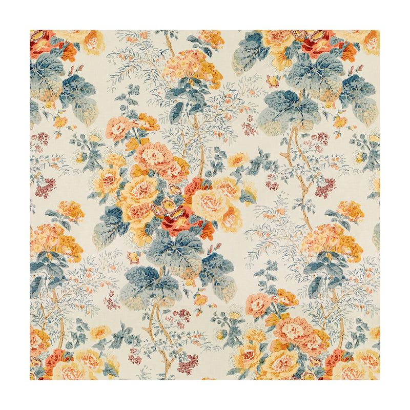 LEE JOFA - HOLLYHOCK HDB- APRICOT/LAKE - Fabric by the Yard APRICOT/LAKE