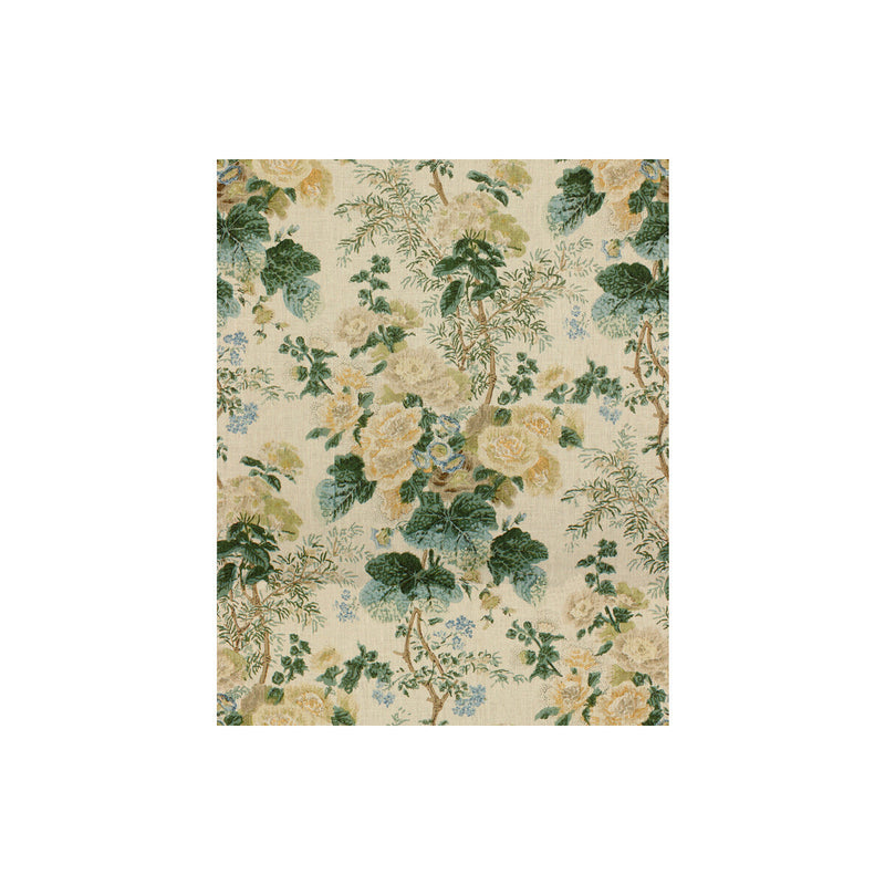 LEE JOFA - HOLLYHOCK HDB- LEMON/AQUA - Fabric by the Yard LEMON/AQUA
