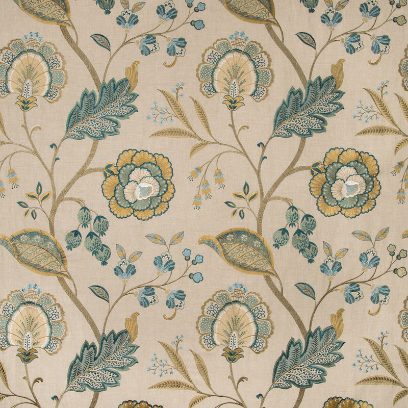 LEE JOFA - ASTON EMBROIDERY- TEAL - Fabric by the Yard TEAL