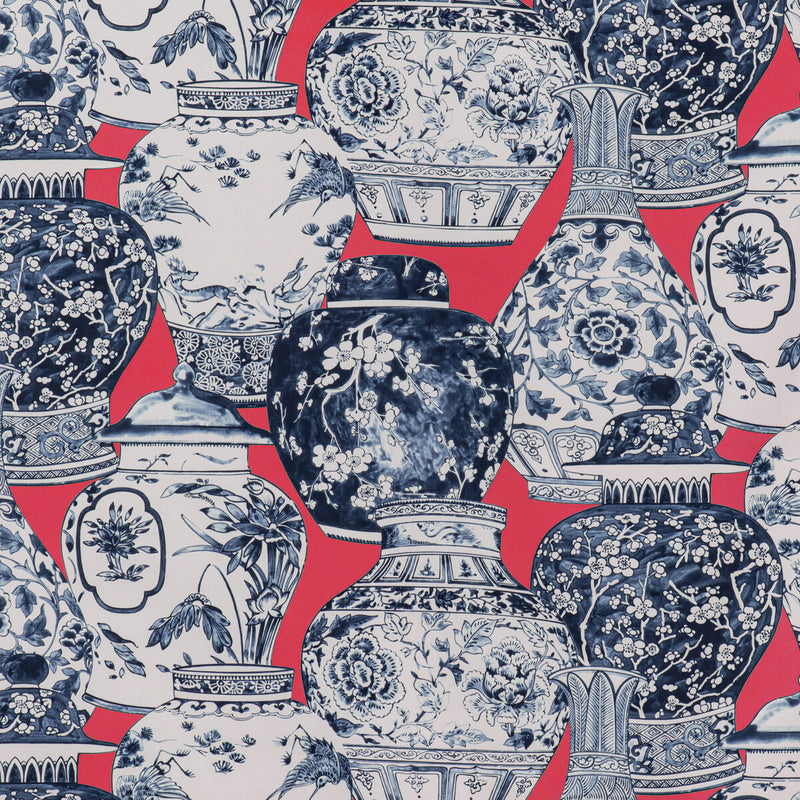 LEE JOFA - PANDAN PRINT- CHILI/BLUE - Fabric by the Yard CHILI/BLUE
