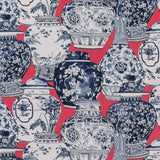 LEE JOFA - PANDAN PRINT- CHILI/BLUE - Fabric by the Yard