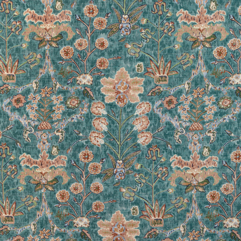 LEE JOFA - KERMAN PRINT- TEAL/ROSE - Fabric by the Yard TEAL/ROSE