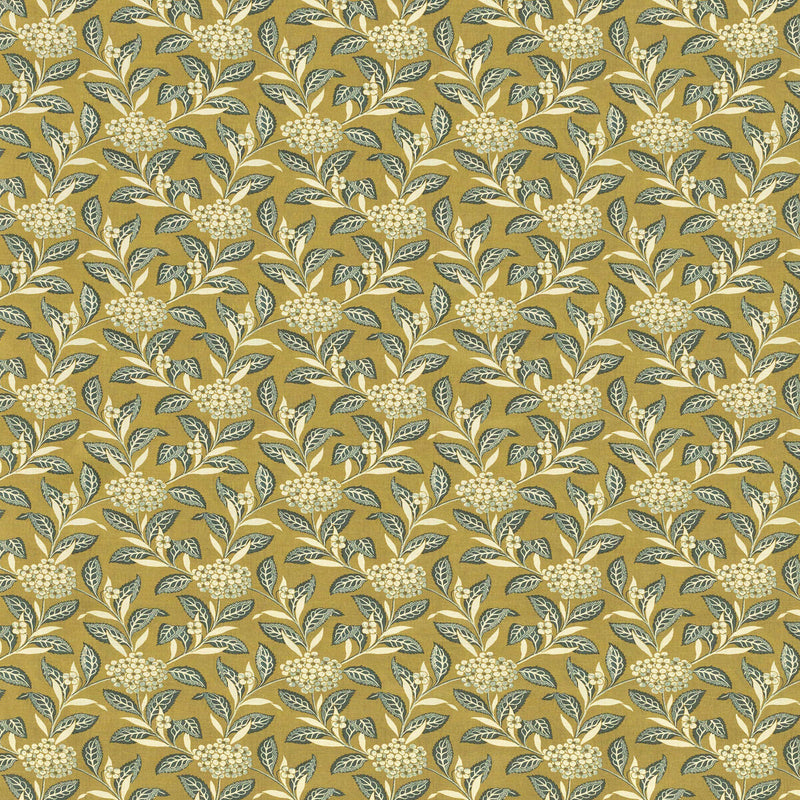 LEE JOFA - ORTENSIA- TEAL ON OLIVE - Fabric by the Yard TEAL ON OLIVE