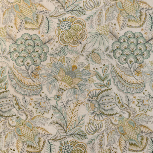 LEE JOFA - EDEN EMB- AQUA/GOLD - Fabric by the Yard AQUA/GOLD