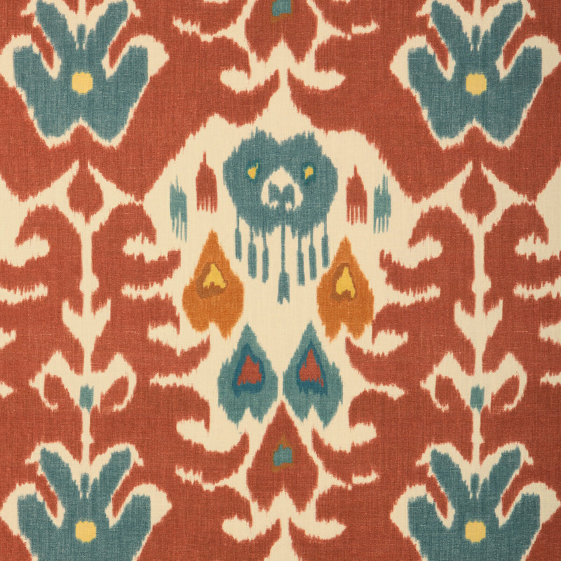 LEE JOFA - MARCO POLO II- BRICK/TEAL - Fabric by the Yard BRICK/TEAL
