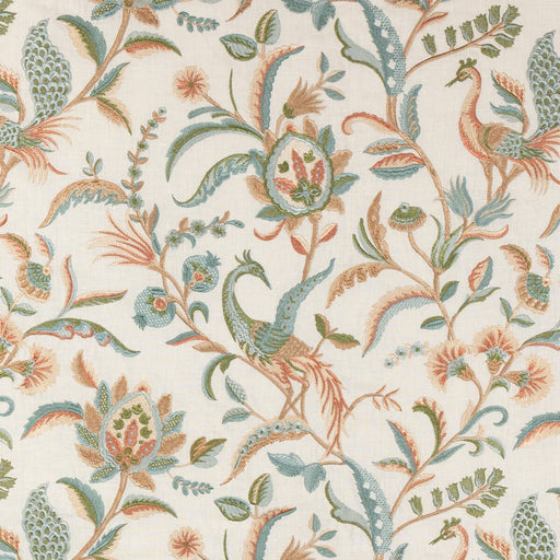 LEE JOFA - PALAWAN EMB- AQUA/CLAY - Fabric by the Yard AQUA/CLAY