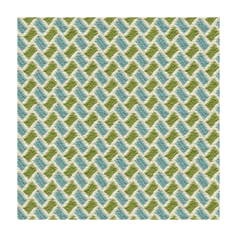 BRUNSCHWIG & FILS - NEW BRIQUETAGE- AQUA/LIME - Fabric by the Yard AQUA/LIME
