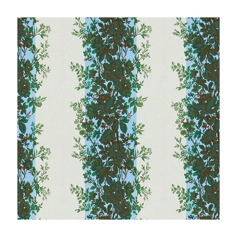 BRUNSCHWIG & FILS - RAYURE FLEURIE- BLUE/GREEN - Fabric by the Yard BLUE/GREEN